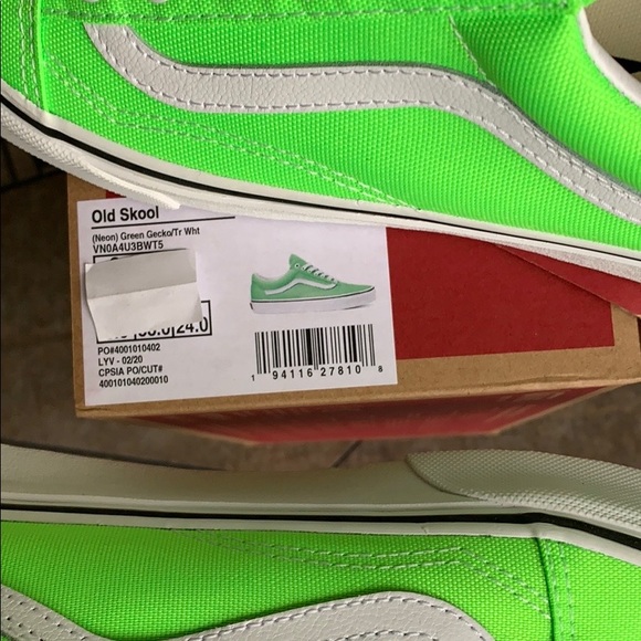 ••VANS OLD SKOOL NEON GREEN GECKO/TRUE WHITE men’s - Picture 7 of 16